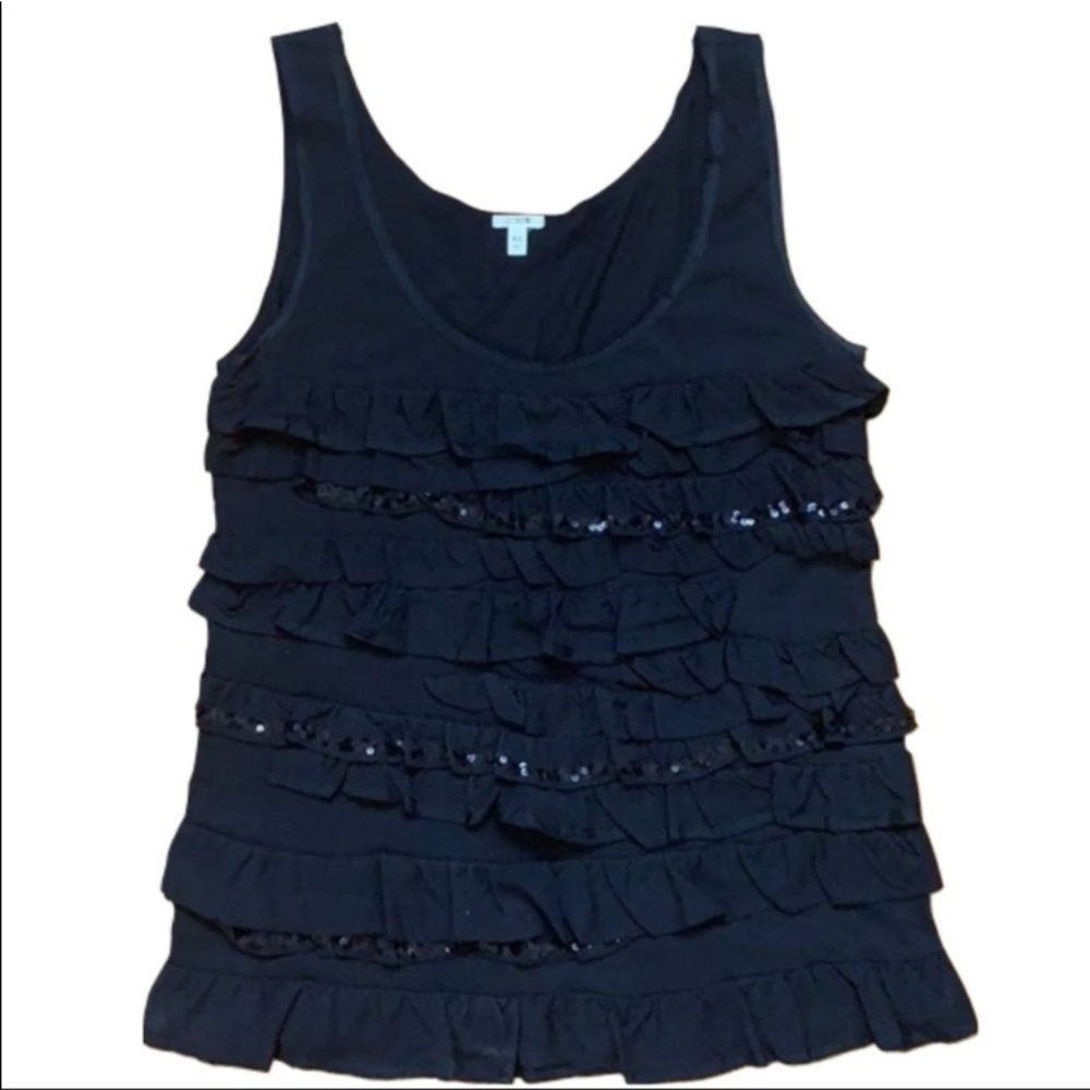 j.Crew Ruffled Sequins Black Tank-top